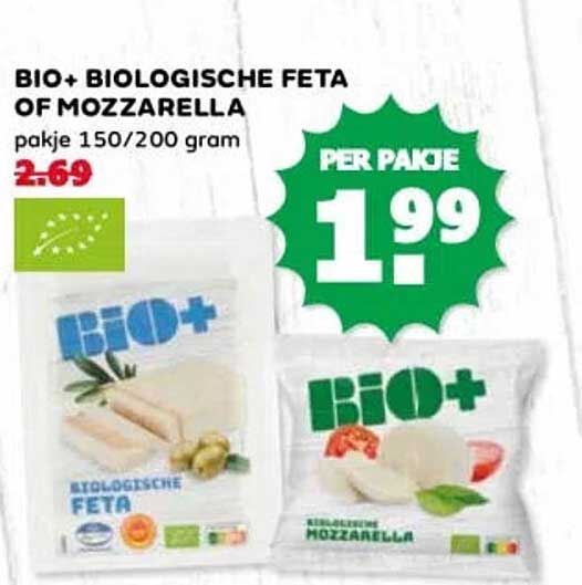BIO+ BIOLOGISCHE FETA OF MOZZARELLA pakje 150/200 gram