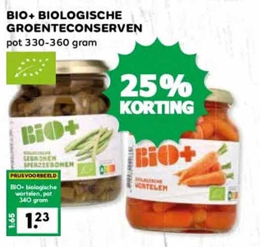 BIO+ biologische groenteconserven 25% korting