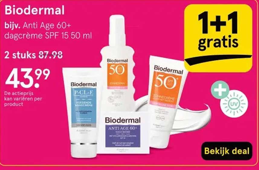 Biodermal bijv. Anti Age 60+ dagcrème SPF 15 50 ml 1+1 gratis