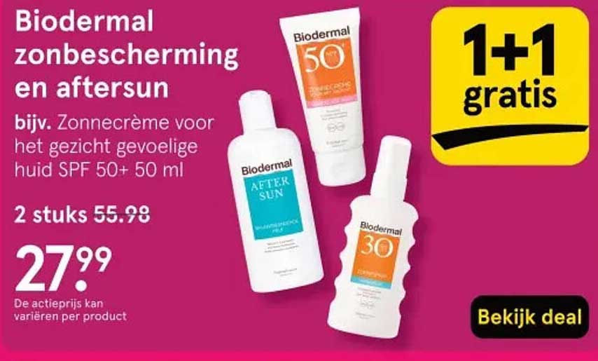Biodermal zonbescherming en aftersun 1+1 gratis