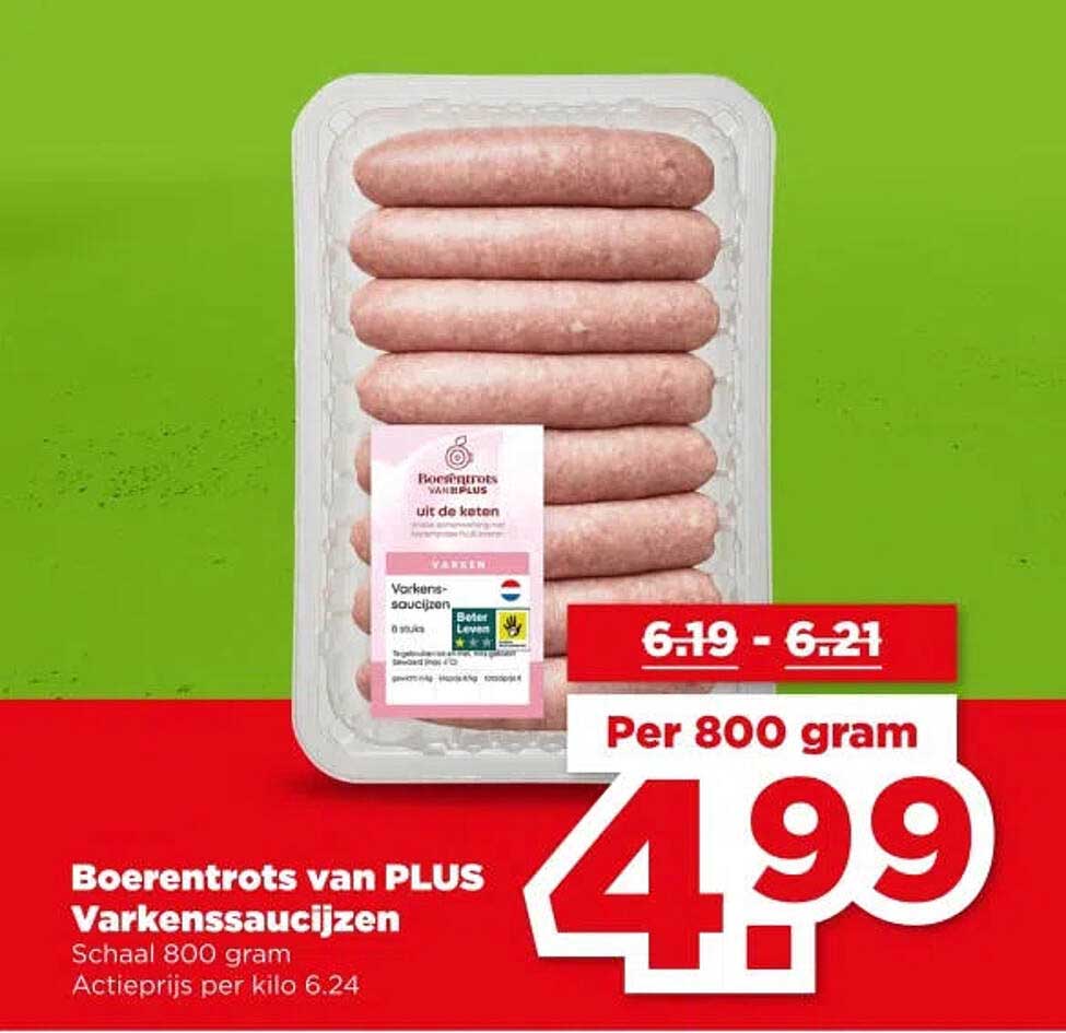 Boerentrots van PLUS Varkenssaucijzen