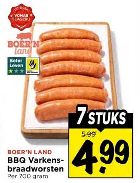 BOER’N LAND BBQ Varkensbraadworsten 7 STUKS