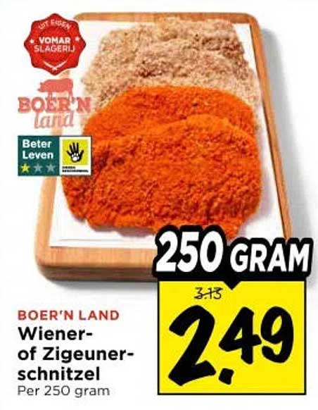 BOER'N LAND Wiener- of Zigeunerschnitzel Per 250 gram