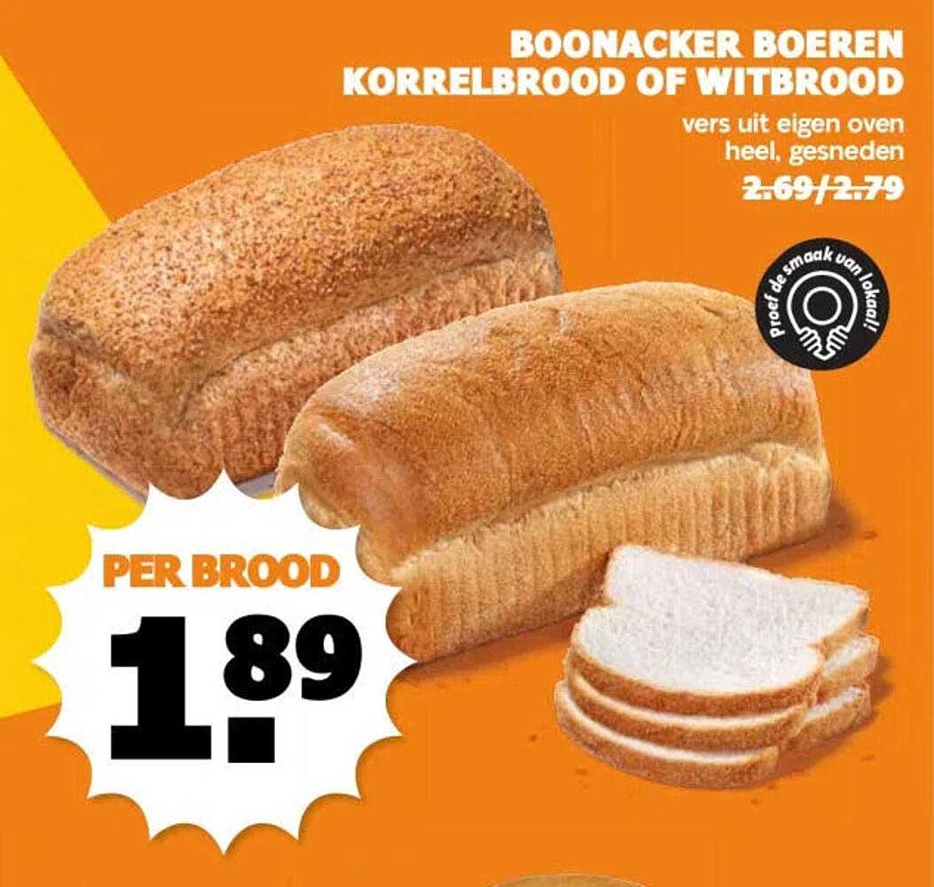 BOONACKER BOEREN KORRELBROOD OF WITBROOD vers uit eigen oven heel, gesneden