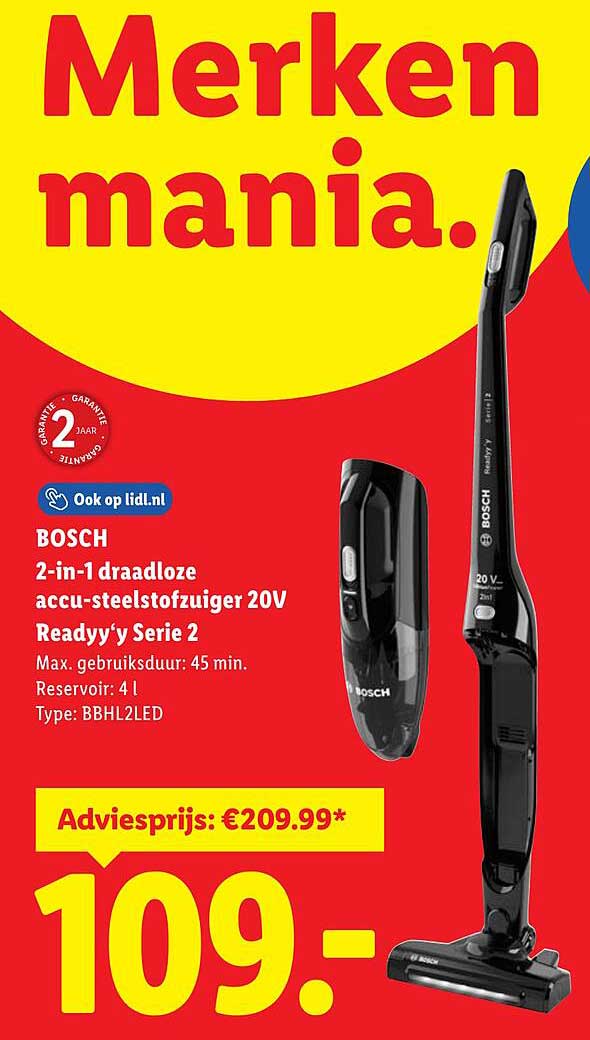 BOSCH 2-in-1 draadloze accu-steelstofzuiger 20V Readyy'y Serie 2