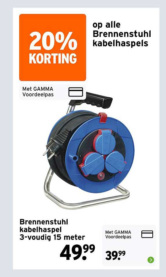 Brennenstuhl kabelhaspel 3-voudig 15 meter 20% KORTING