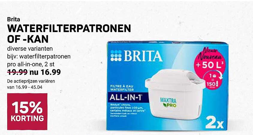 Brita WATERFILTERPATRONEN OF -KAN 15% KORTING