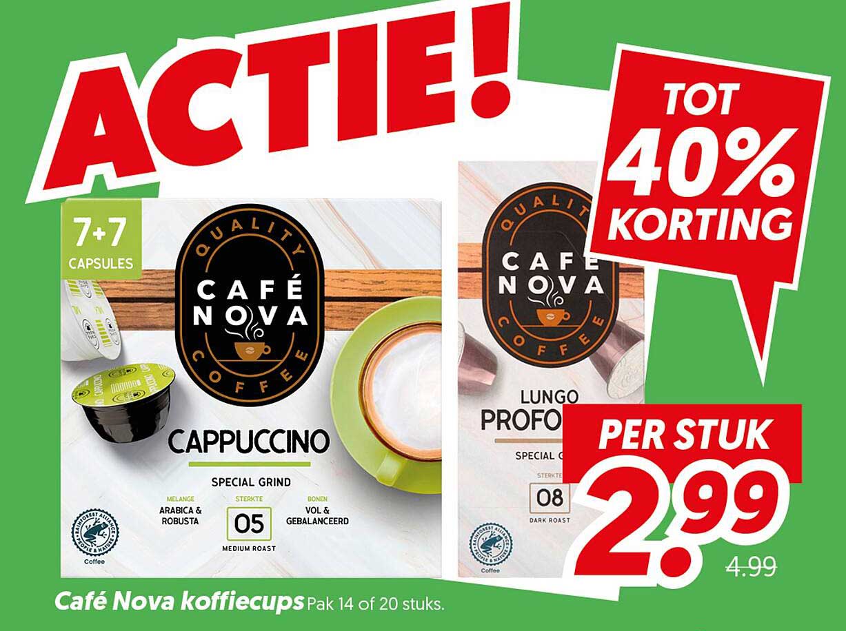 Café Nova koffiecups Pak 14 of 20 stuks. TOT 40% KORTING