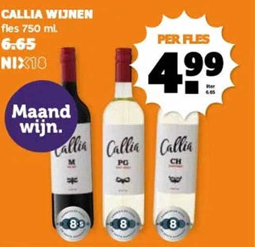 CALLIA WIJNEN fles 750 ml. Maand wijn.