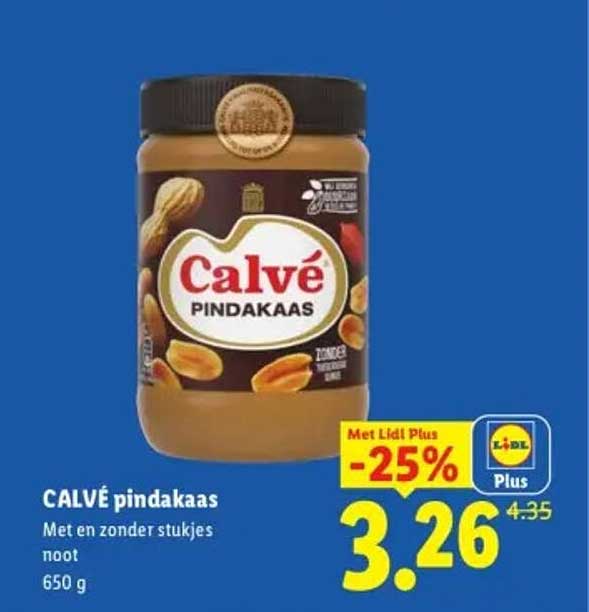 CALVÉ pindakaas Met en zonder stukjes noot 650 g