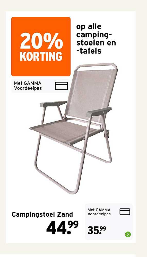 Campingstoel Zand 20% KORTING op alle camping-stoelen en -tafels