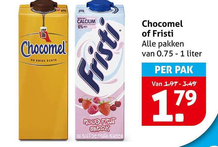 Chocomel of Fristi Alle pakken van 0.75 - 1 liter PER PAK