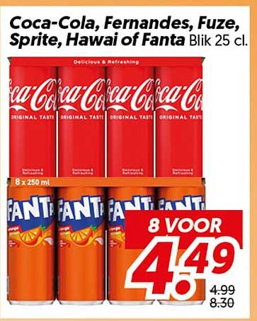 Coca-Cola, Fernandes, Fuze, Sprite, Hawaii of Fanta Blik 25 cl.