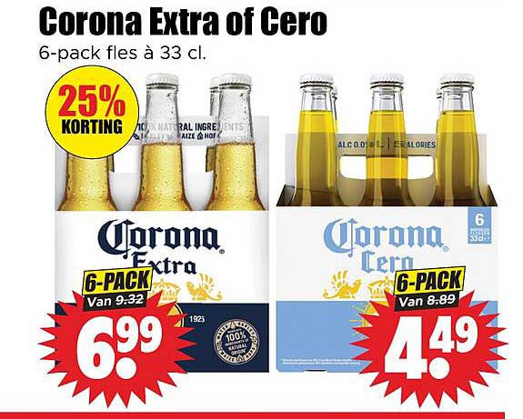 Corona Extra of Cero 6-pack fles à 33 cl 25% KORTING