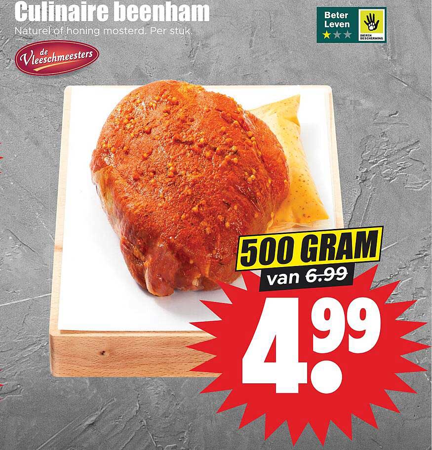 Culinaire beenham Naturel of honing mosterd. Per stuk. 500 gram