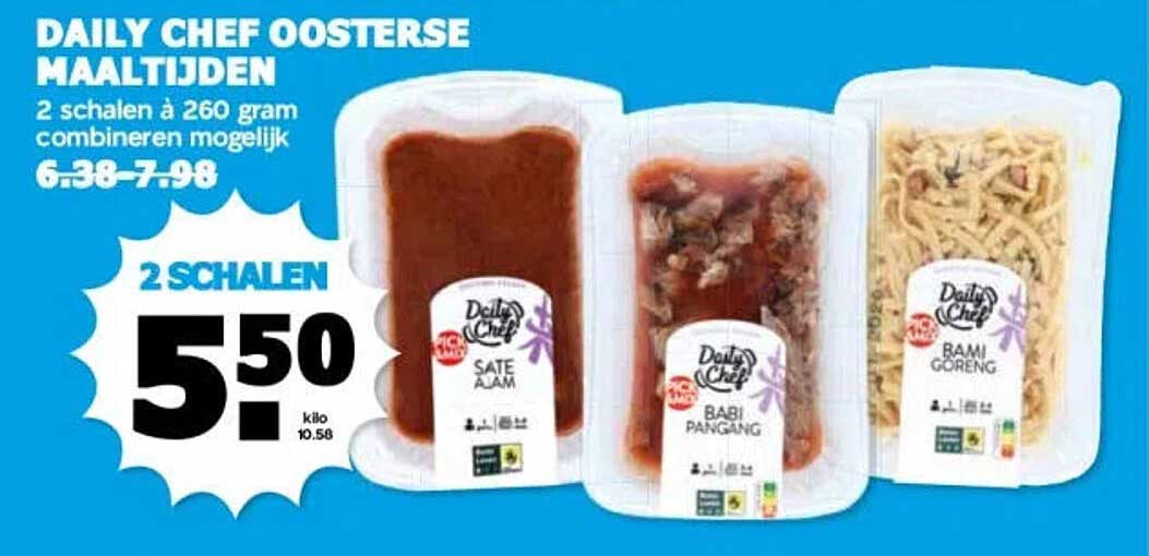 DAILY CHEF OOSTERSE MAALTIJDEN 2 schalen à 260 gram combineren mogelijk 2 SCHALEN