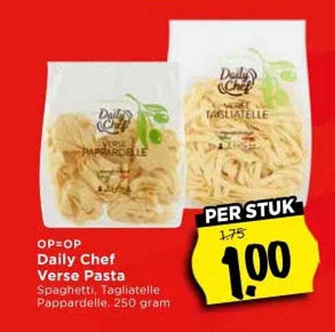 Daily Chef Verse Pasta Spaghetti, Tagliatelle Pappardelle 250 gram PER STUK