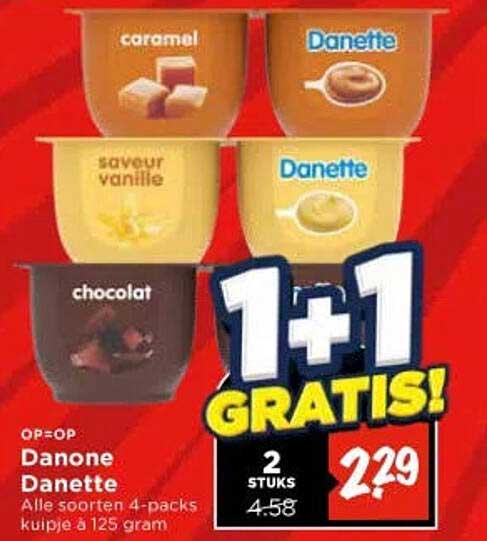Danone Danette Alle soorten 4-packs kuipje à 125 gram 1+1 gratis