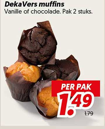 DekaVers muffins Vanille of chocolade. Pak 2 stuks.