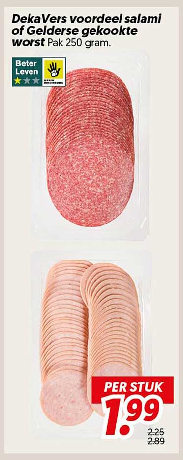 DekaVers voordel salami of Gelderse gekookte worst Pak 250 gram. PER STUK