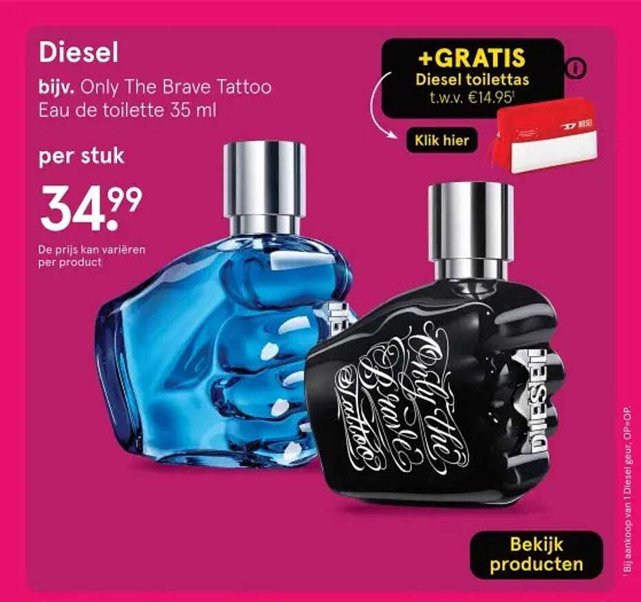 Diesel bijv. Only The Brave Tattoo Eau de toilette 35 ml +GRATIS Diesel toilettas t.w.v. €14.95!