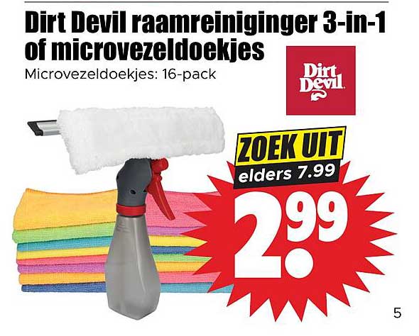 Dirt Devil raamreiniginger 3-in-1 of microvezeldoekjes Microvezeldoekjes: 16-pack ZOEK UIT elders 7.99