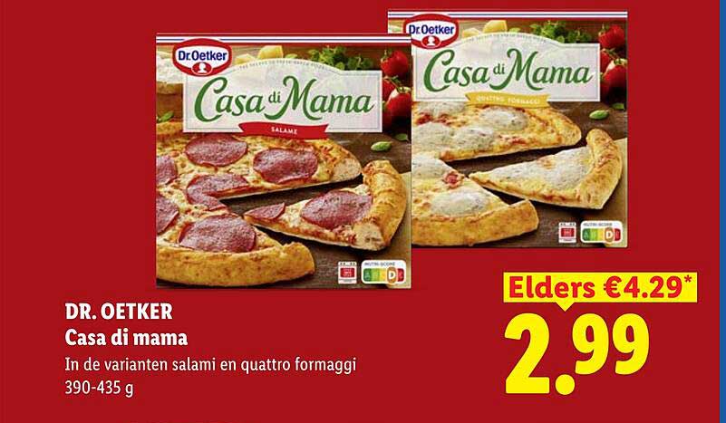DR. OETKER Casa di mama In de varianten salami en quattro formaggi 390-435 g
