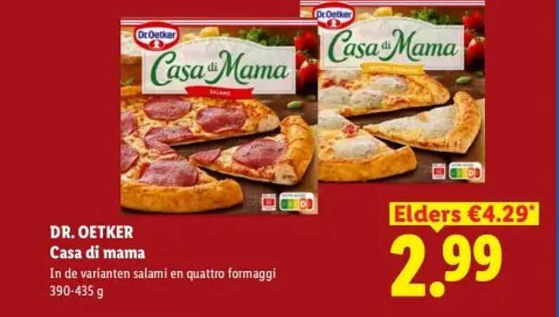 DR. OETKER Casa di mama In de varianten salami en quattro formaggi 390-435 g