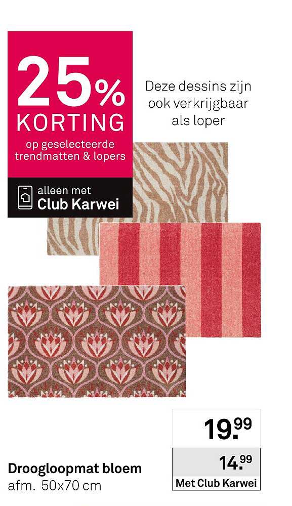 Droogloopmat bloem afm. 50x70 cm 25% KORTING op geselecteerde trendmatten & lopers