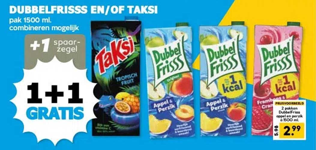 DUBBELFRISSS EN/OF TAKSI pak 1500 ml. combineren mogelijk 1+1 GRATIS