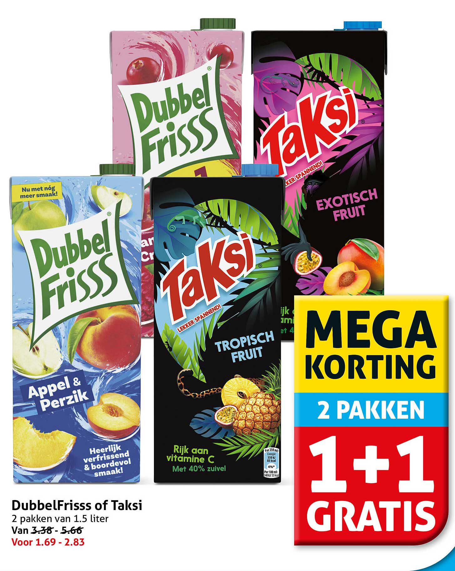 DubbelFrisss of Taksi 2 pakken van 1.5 liter 1+1 gratis