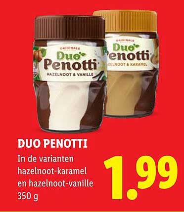 DUO PENOTTI In de varianten hazelnoot-karamel en hazelnoot-vanille 350 g