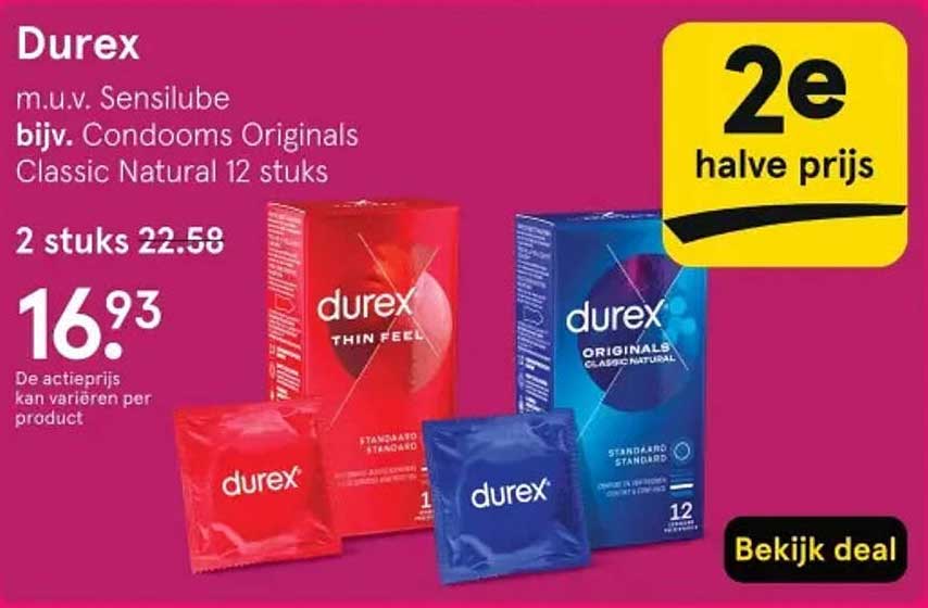 Durex m.u.v. Sensilube bijv. Condooms Originals Classic Natural 12 stuks 2e halve prijs