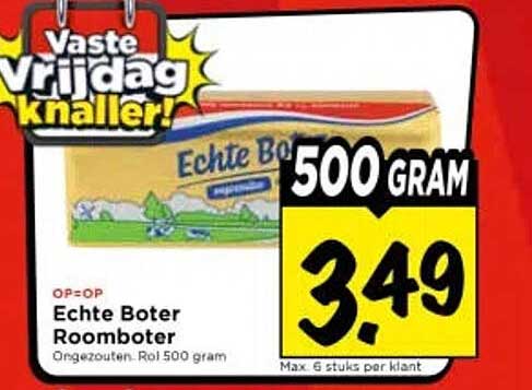 Echte Boter Roomboter Ongezouten Rol 500 gram