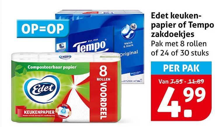 Edet keukenpapier of Tempo zakdoekjes