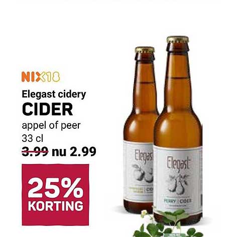 Elegast cidery CIDER appel of peer 33 cl 25% KORTING