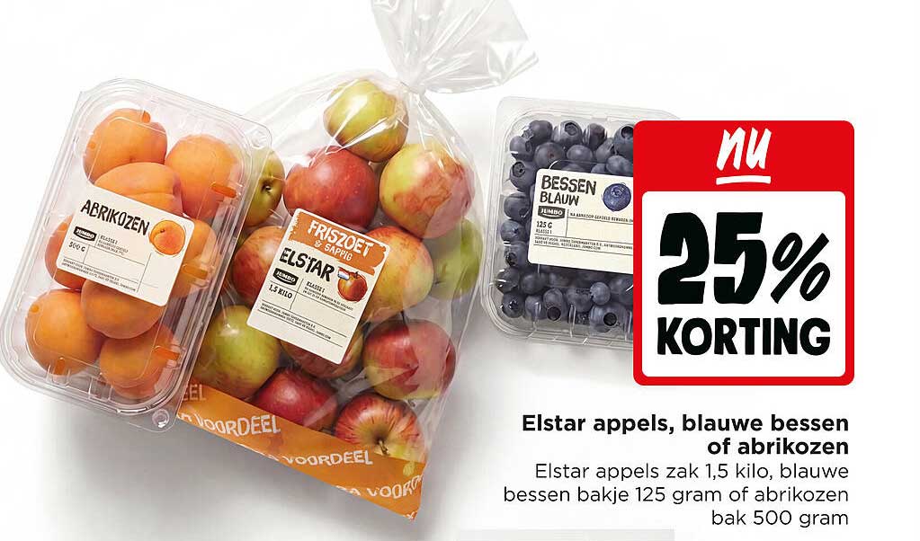 Elstar appels, blauwe bessen of abrikozen 25% korting