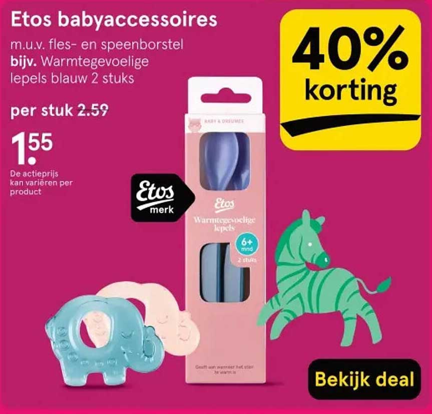 Etos babyaccessoires m.u.v. fles- en speenborstel bijv. Warmtegevoelige lepels blauw 2 stuks 40% korting