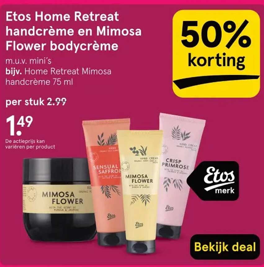 Etos Home Retreat handcrème en Mimosa Flower bodycrème
