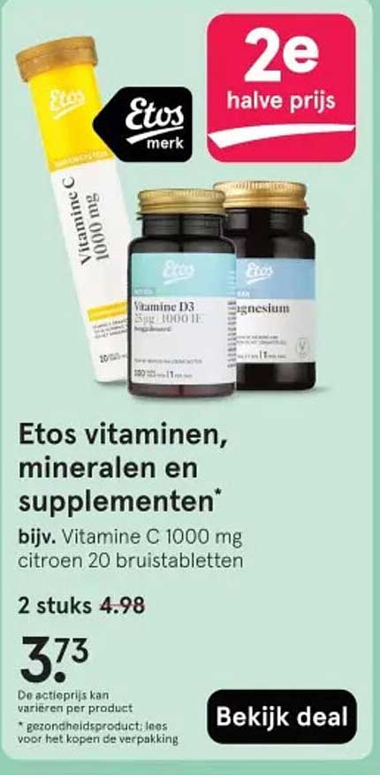 Etos vitaminen, mineralen en supplementen 2e halve prijs