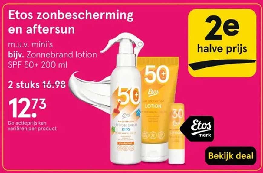 Etos zonbescherming en aftersun 2e halve prijs