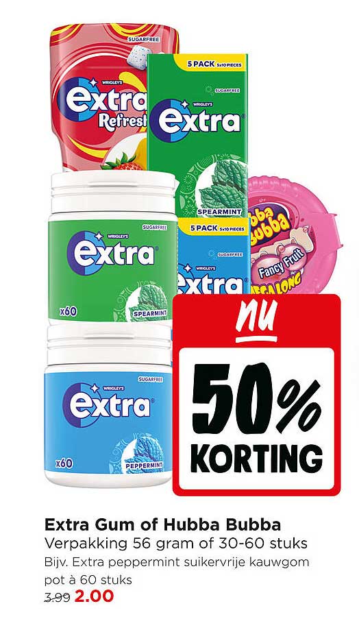Extra Gum of Hubba Bubba 50% KORTING