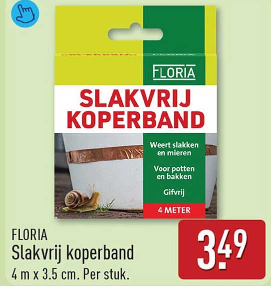 FLORIA Slakvrij koperband 4 m x 3.5 cm. Per stuk.