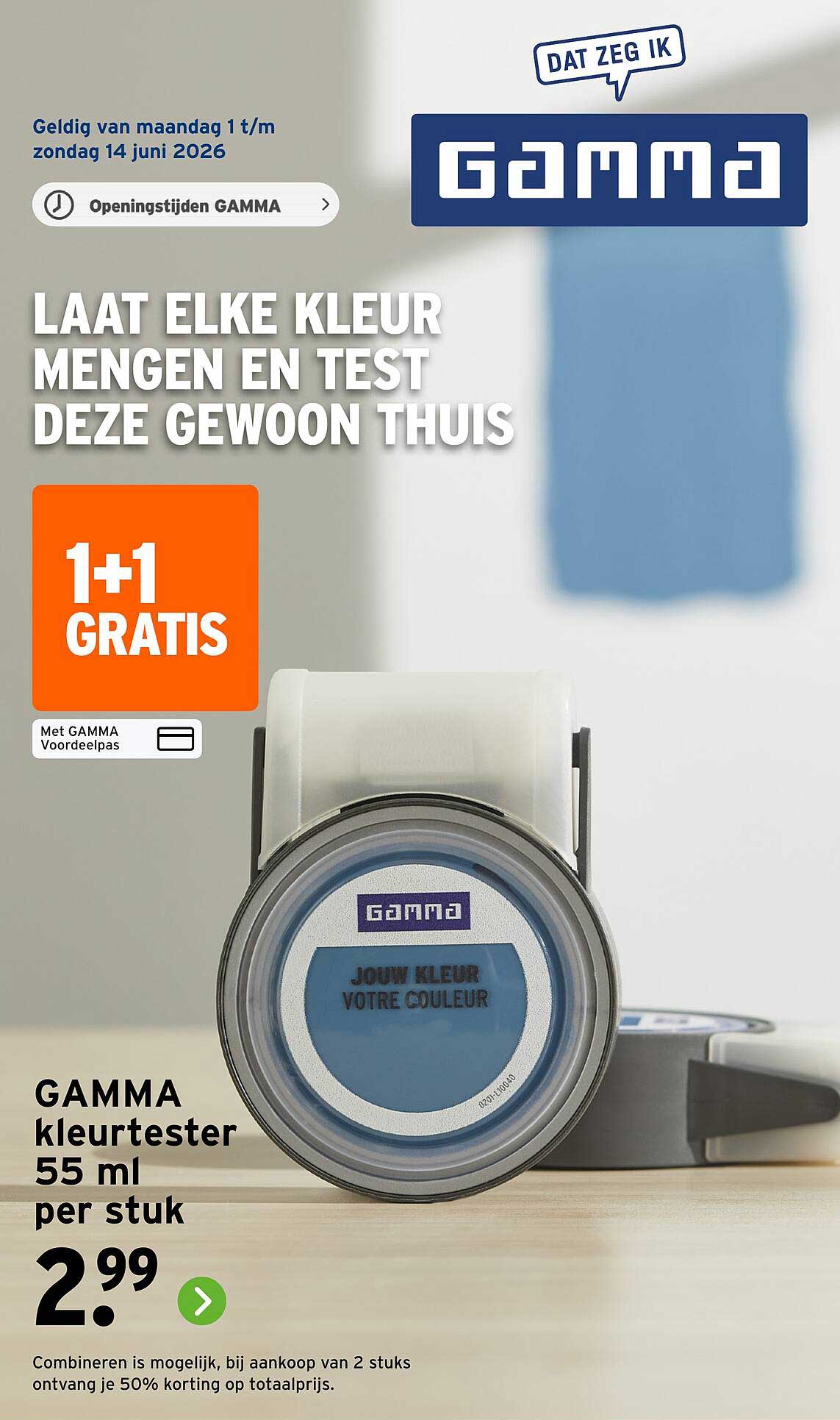 GAMMA kleurtester 55 ml per stuk 1+1 gratis