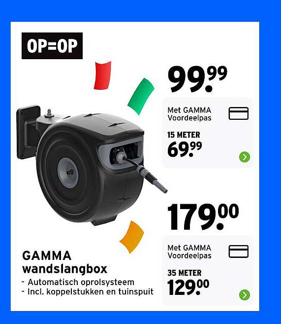 GAMMA wandslangbox - Automatisch oprolsysteem - Incl. koppelsstukken en tuinspuit