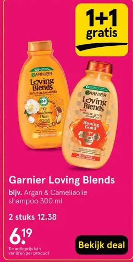Garnier Loving Blends bijv. Argan & Cameliaolie shampoo 300 ml 1+1 gratis