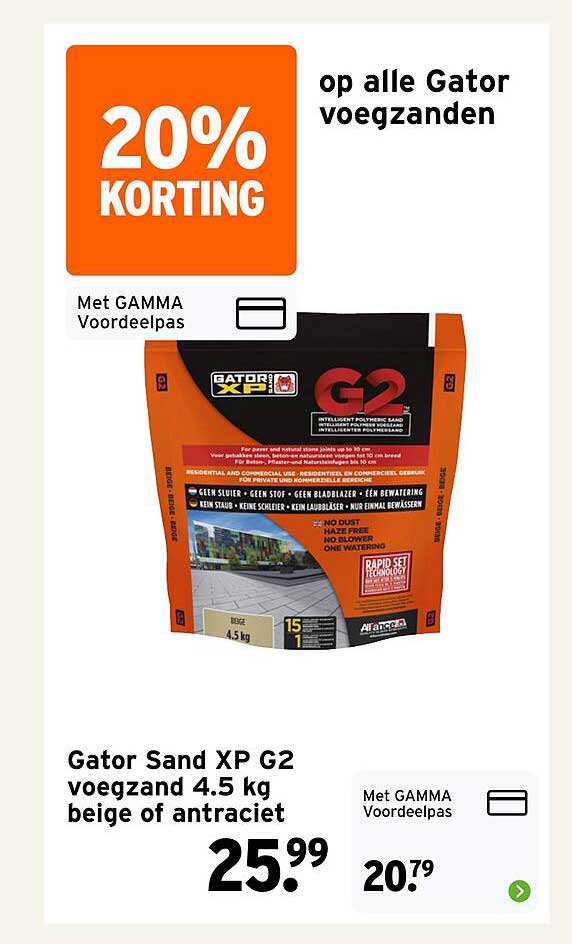 Gator Sand XP G2 voegzand 4.5 kg beige of antraciet