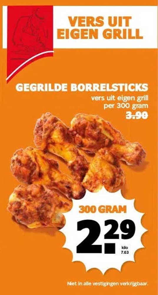 GEGRILDE BORRELSTICKS vers uit eigen grill per 300 gram