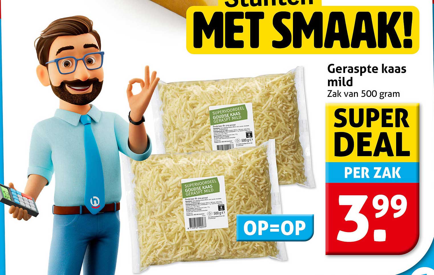 Geraspte kaas mild Zak van 500 gram OP=OP