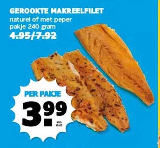 GEROOKTE MAKREELFILET natuur of met peper pakje 240 gram